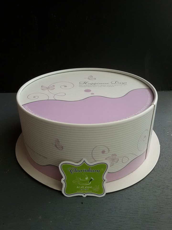 กล่องเค้กกลม ทรงเตี้ย Round cake สีม่วงลายผีเสื้อ 16.45*6.7cm